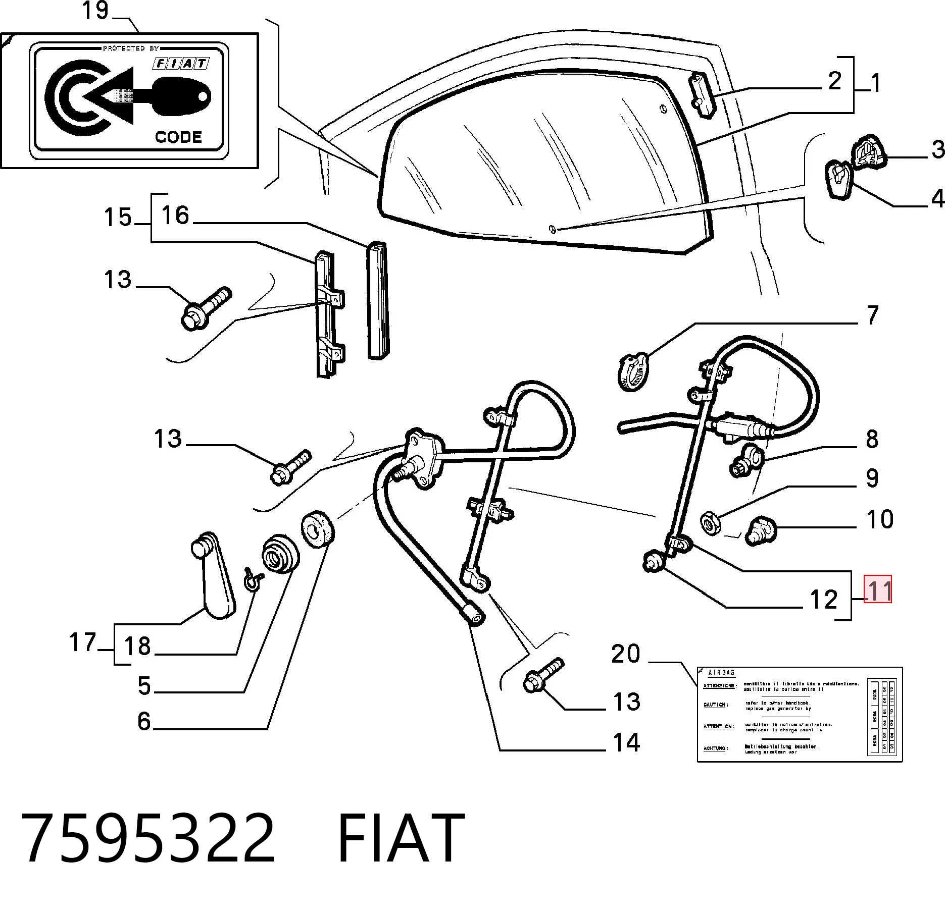 7595322 Fiat/Alfa/Lancia Підйомник механічний вітрового скла