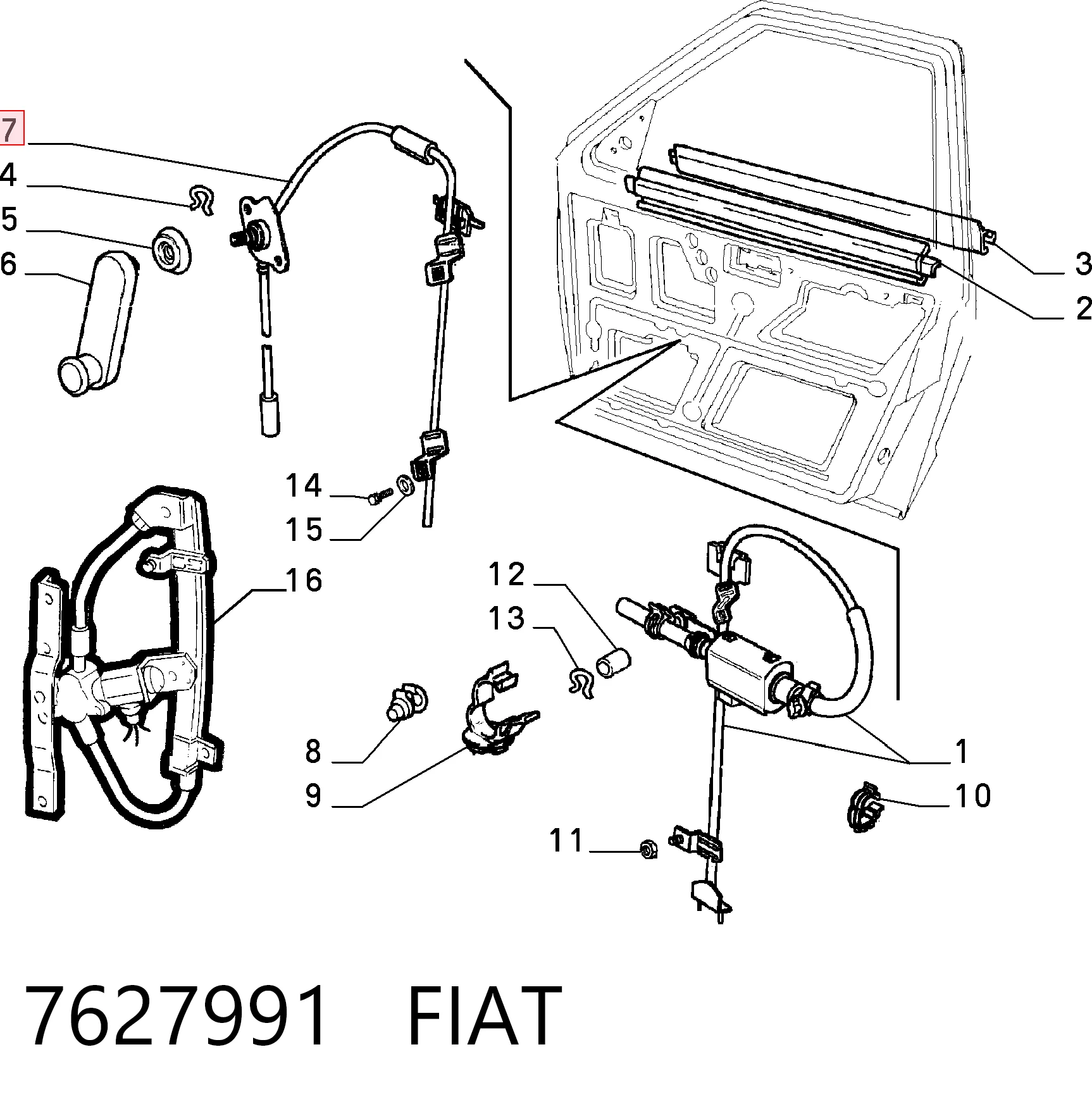 Підйомник механічний вітрового скла на Fiat Fiorino  146 Uno