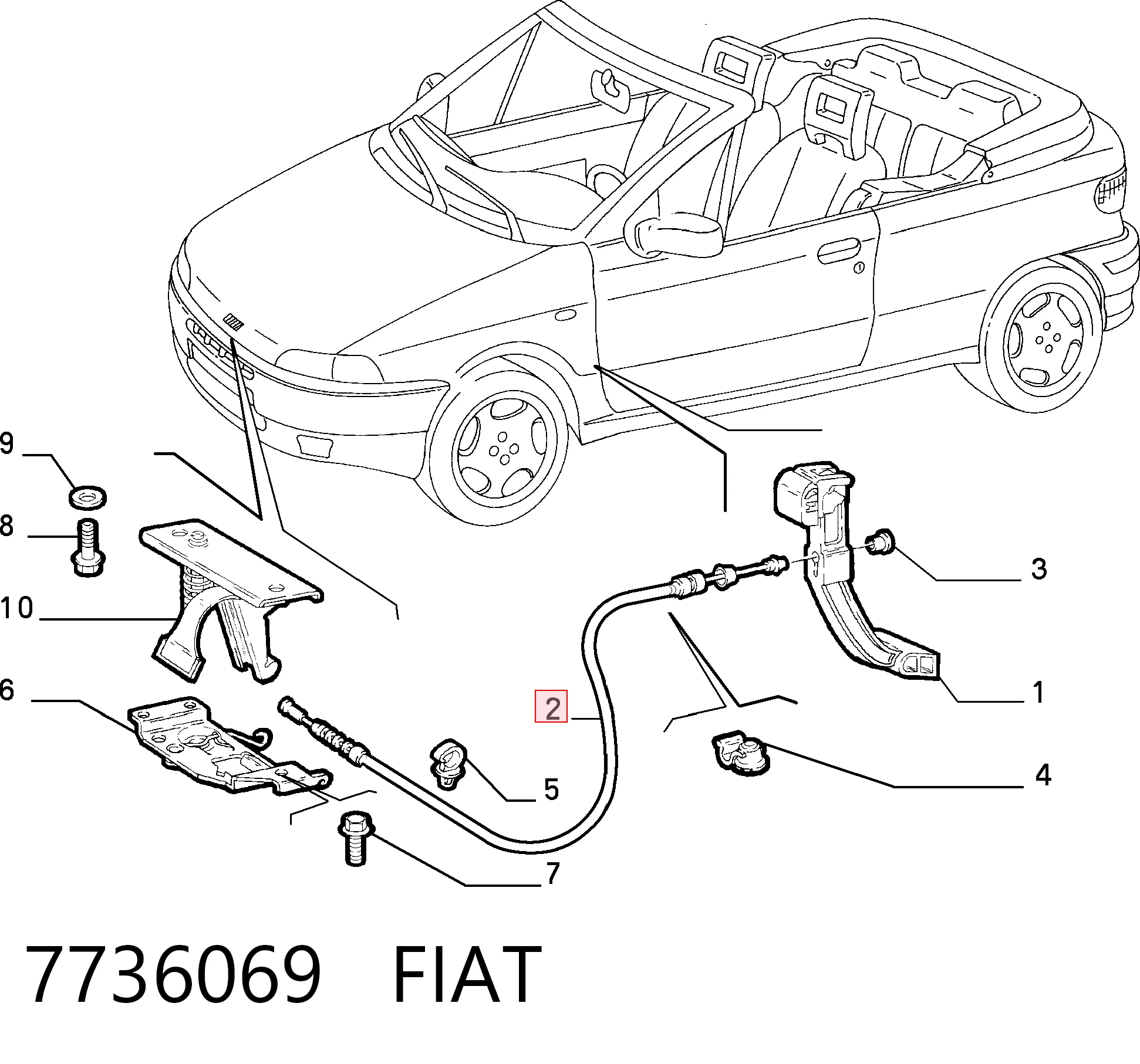 Трос замка капота на Fiat Punto I 176