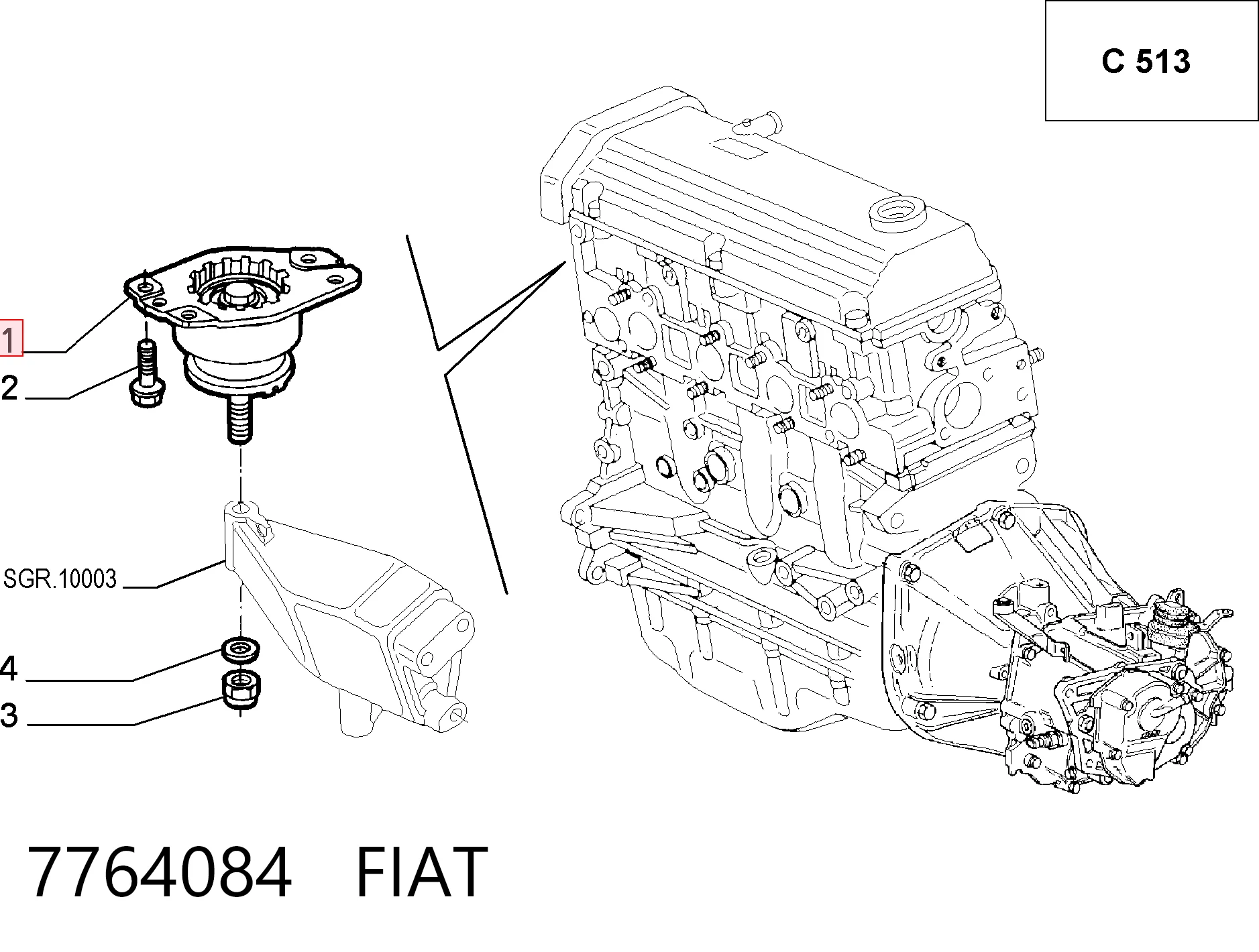 Права подушка мотора на Fiat Bravo I 182