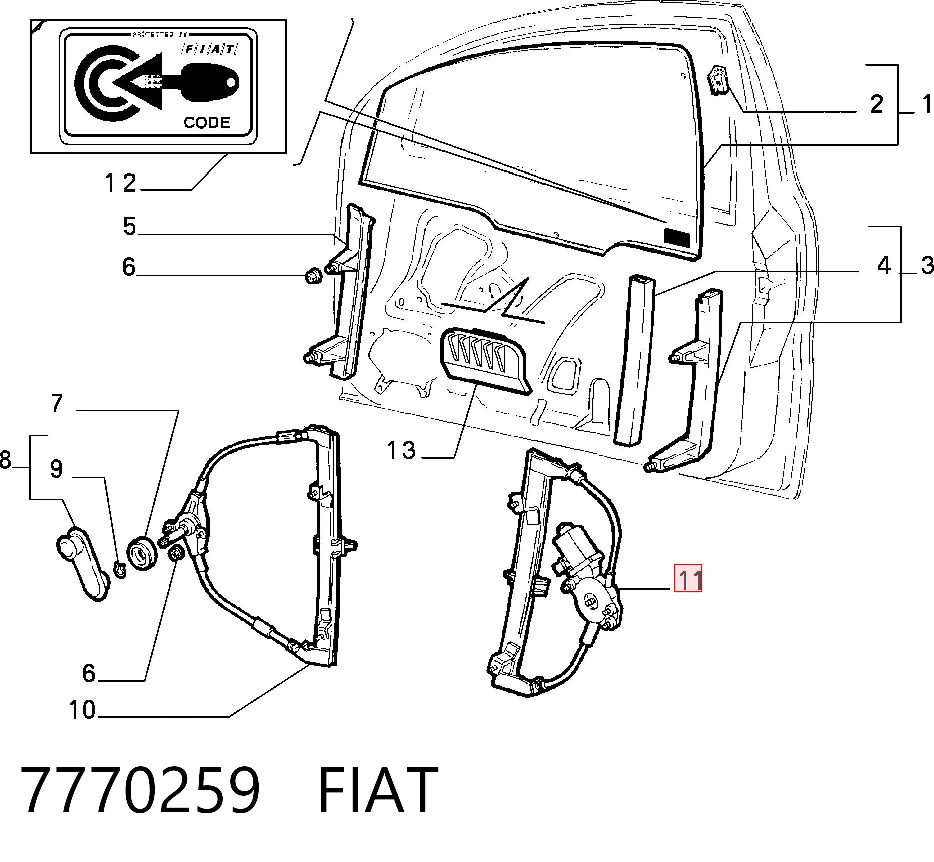  Склопідйомник передньої лівої двері Fiat Marea 