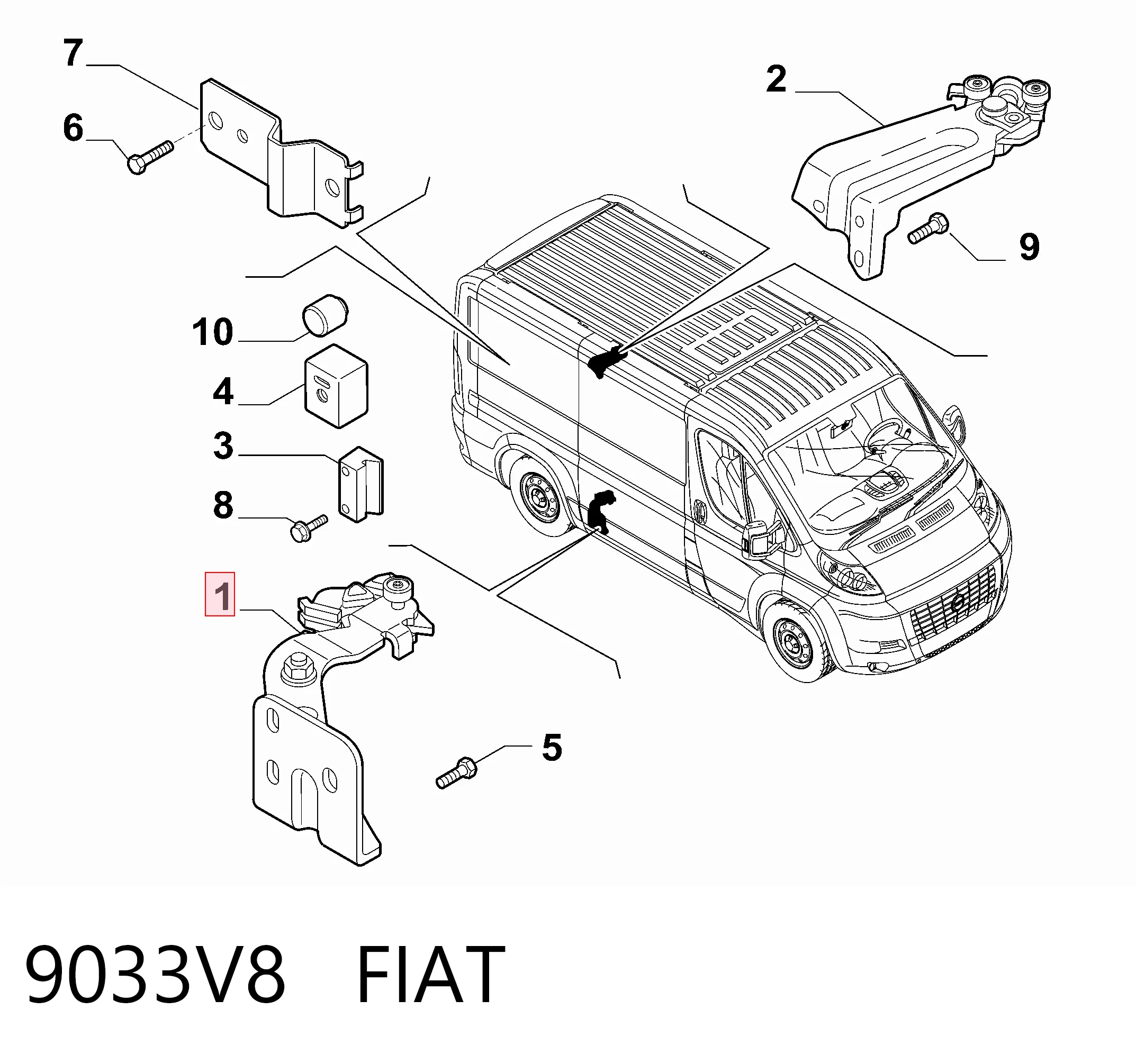 9033V8 Fiat/Alfa/Lancia Ролик двері бічної/зсувної, правий нижній