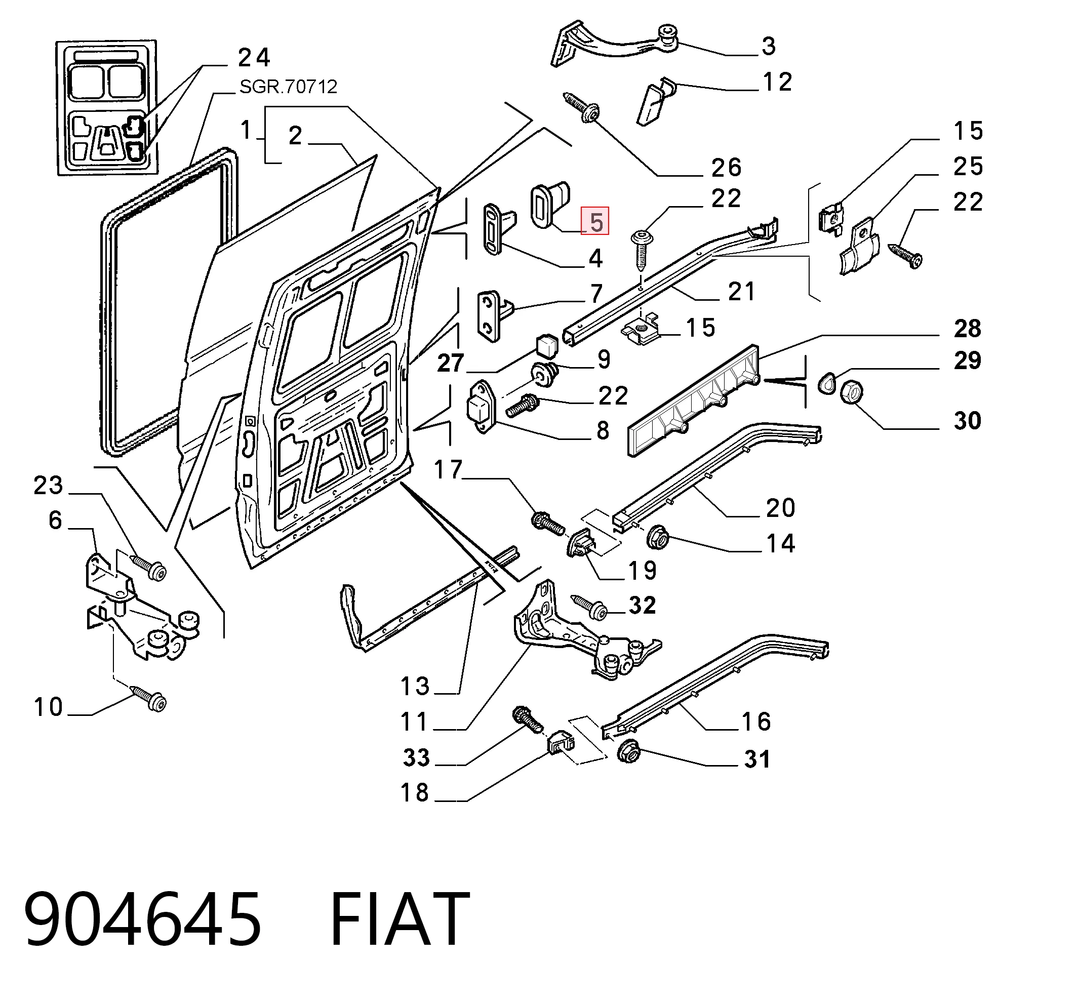 904645 Fiat/Alfa/Lancia Обмежувач зсувних дверей, верхній на кузові