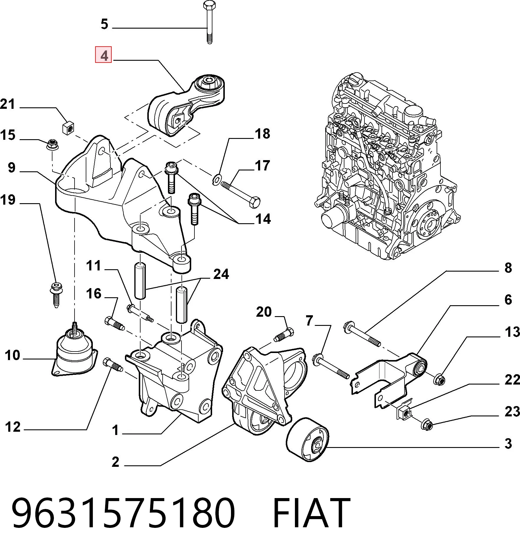 9631575180 Fiat/Alfa/Lancia Права подушка мотора