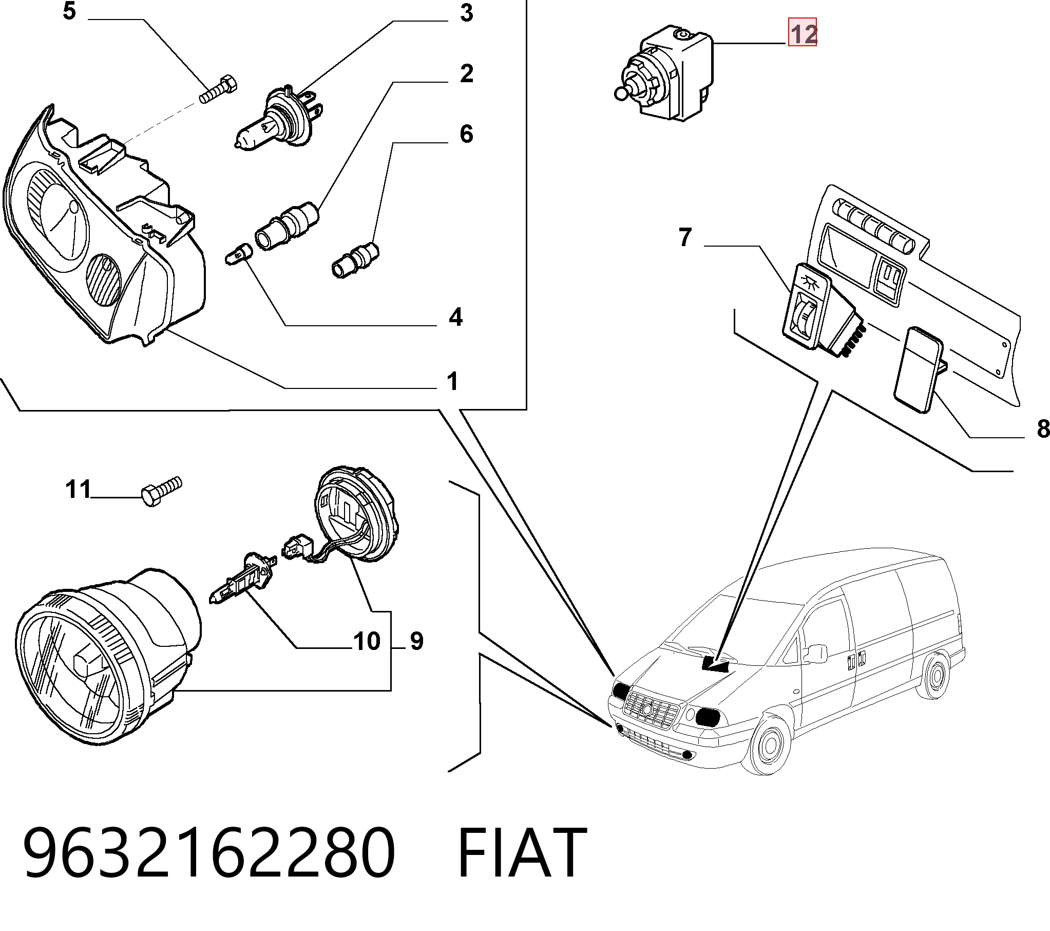 9632162280 Fiat/Alfa/Lancia Двигун корректора фари