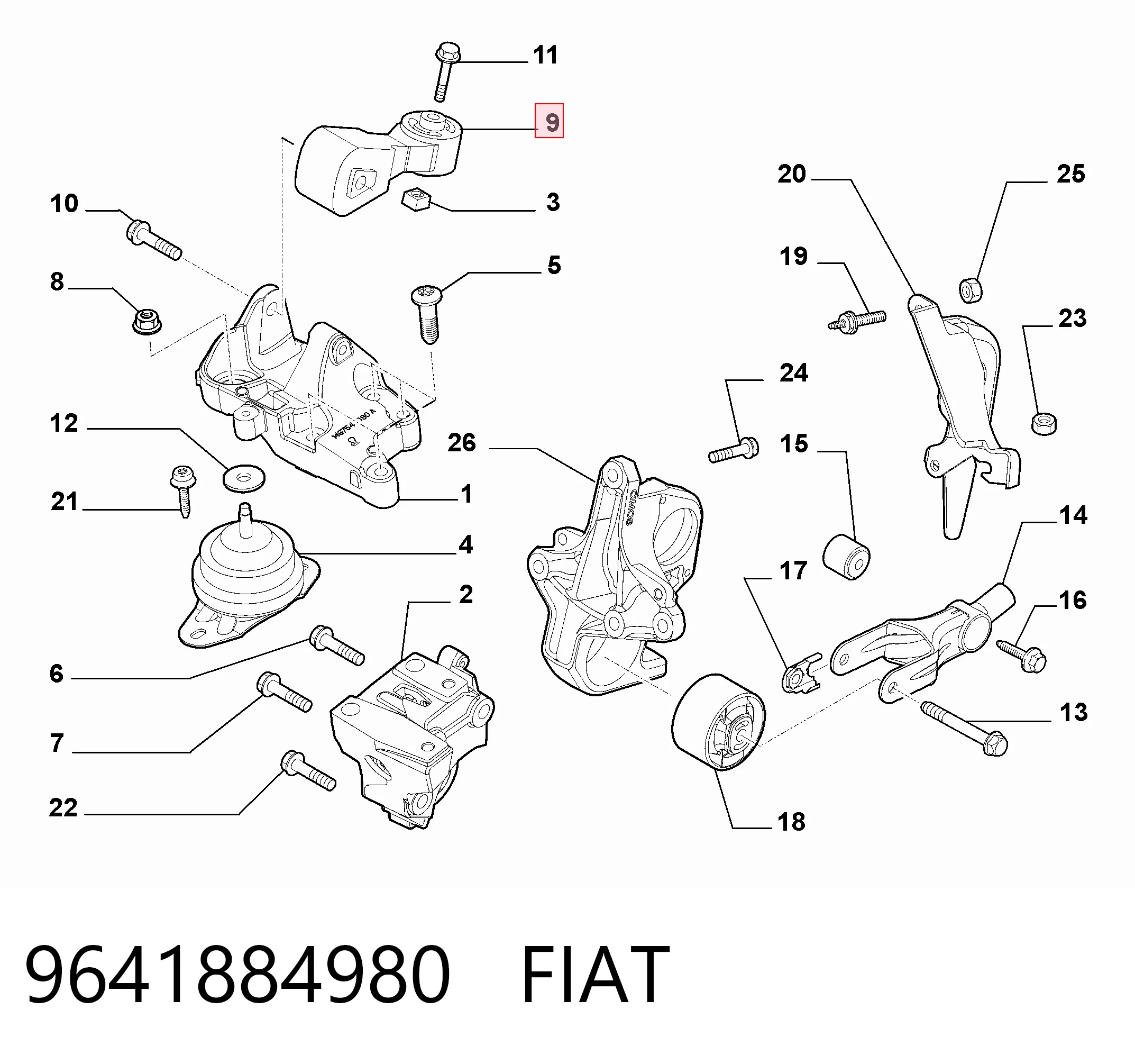 9641884980 Fiat/Alfa/Lancia Права подушка мотора