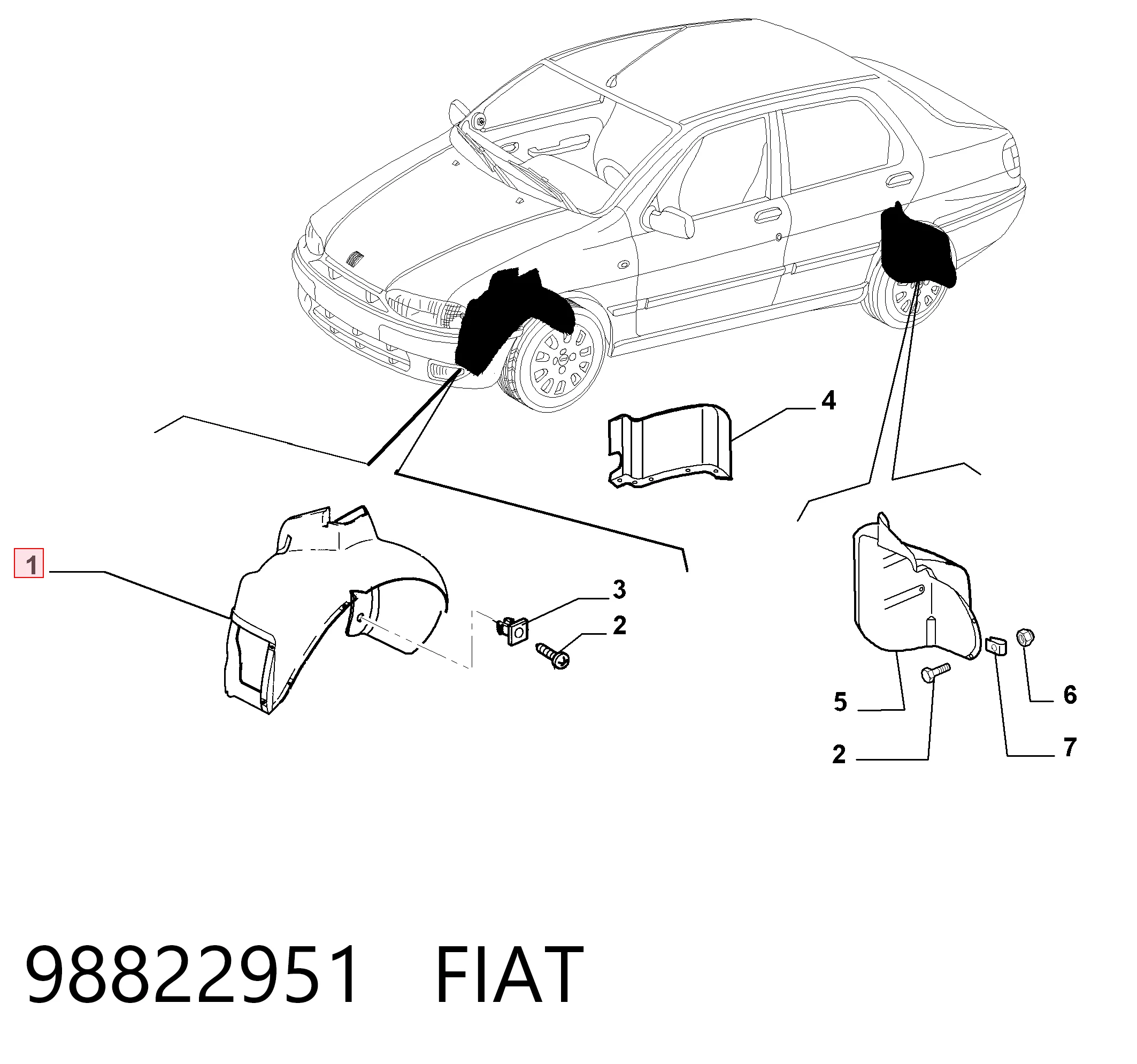 Підкрилок переднього крила, правий на Fiat Albea  172