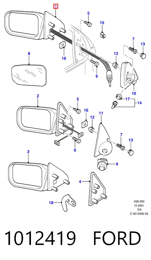 Праве бічне дзеркало Ford Fiesta Mk4 хетчбек (JAS, JBS) (1996 - 2002) ціна, від 17.73 USD