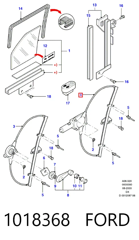 Купити Механізм склопідіймача двері передньої, правої Ford Fiesta COURIER J5S, J3S