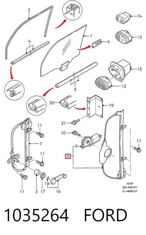 Склопідйомник передньої правої двері на Ford Mondeo II BFP