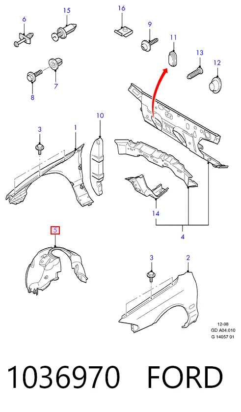 Підкрилок переднього крила, лівий Ford Mondeo II седан (BFP) (1996 - 2000) ціна, від 15.33 USD
