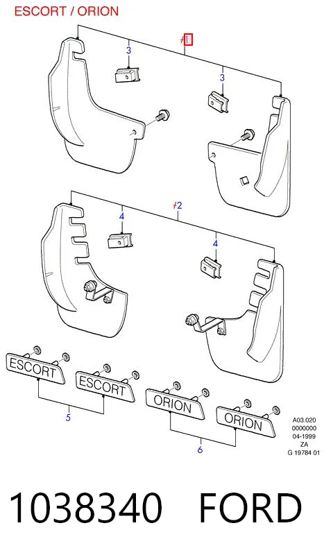 Комплект передніх бризковиків на Ford Escort VII GAL, AAL, ABL