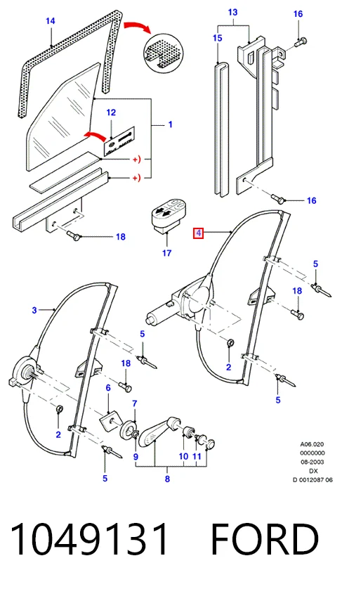 Підйомник механічний вітрового скла на Ford Fiesta Mk4 JAS, JBS