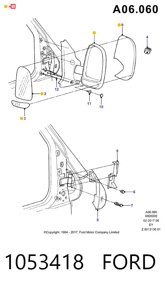 1053418 Ford Дзеркало заднього виду, ліве