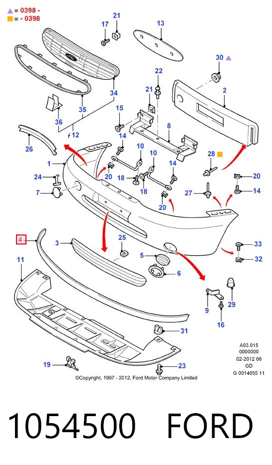 1054500 Ford Захисна губа бампера переднього