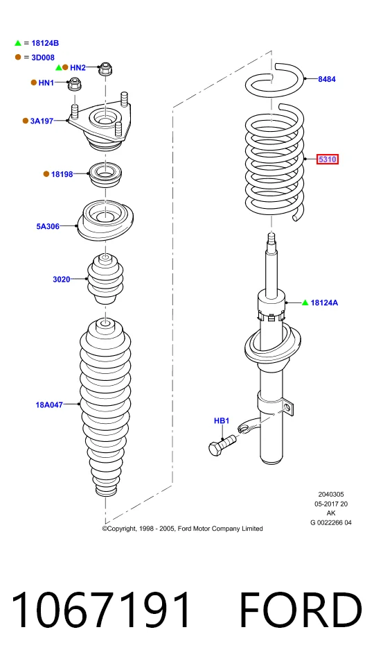 1067191 Ford Пружина амортизатора передняя