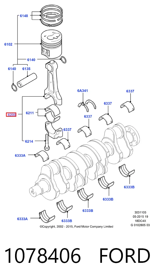 Купити 1S4Q6200AD Ford Шатун поршня двигуна