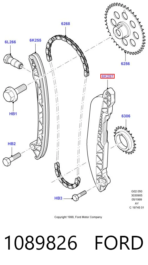 1089826 Ford Заспокоювач ланцюга ГРМ, лівий
