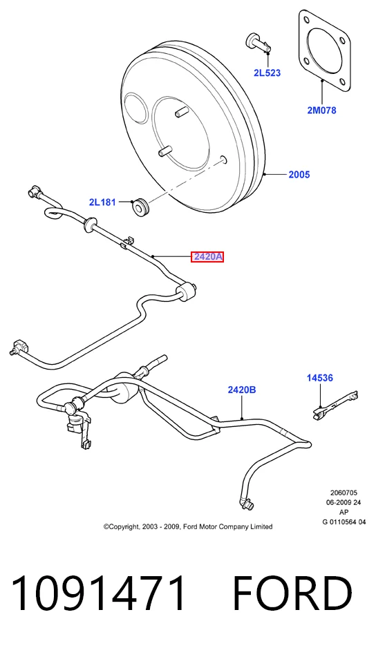 1091471 Ford Рейковий рульовий механізм