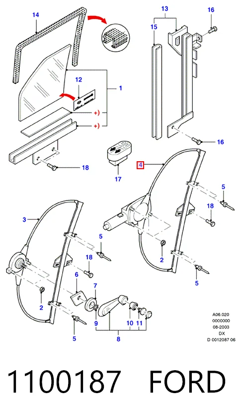 Купити Склопідйомник передньої лівої двері Ford Fiesta COURIER J5S, J3S
