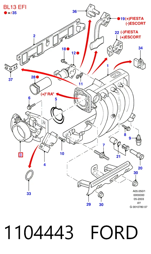 Дросільна заслінка в зборі на Ford Ka  RBT