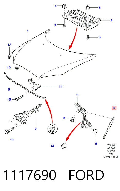 1117690 Ford Стійка капота