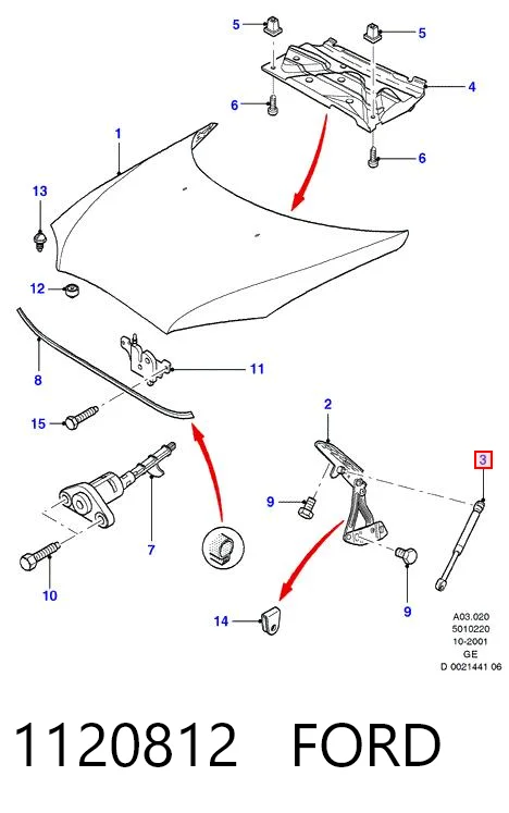 1120812 Ford Стійка капота