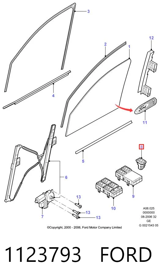 1123793 Ford Кнопка підйомника переднього правого скла