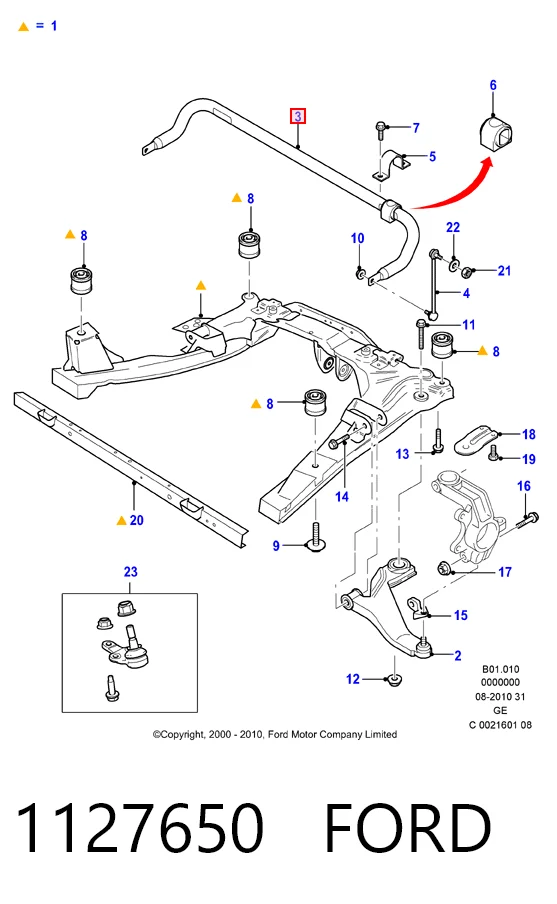 Стабілізатор передньої підвіски на Ford Mondeo III B5Y