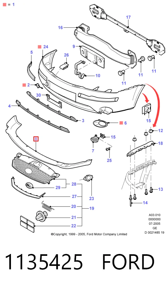 1135425 Ford Захисна губа бампера переднього