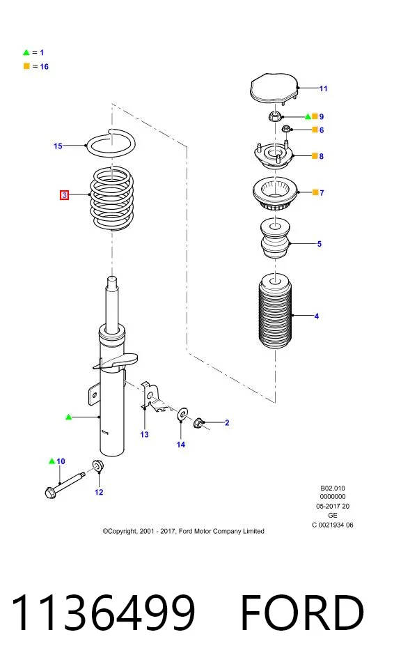 1136499 Ford Пружина амортизатора передняя