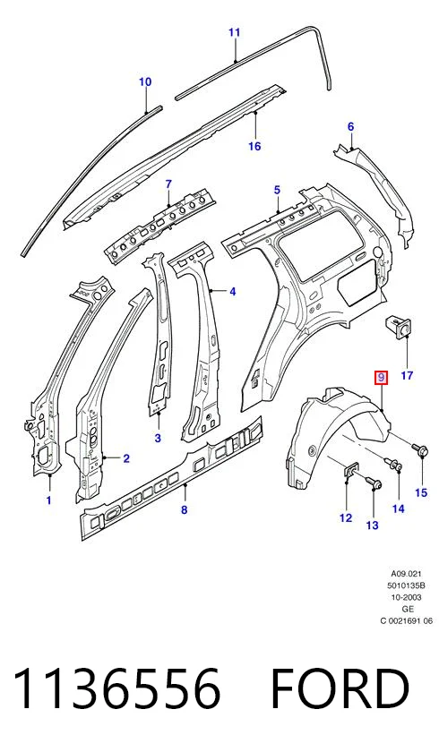 1136556 Ford Підкрилок задній правий