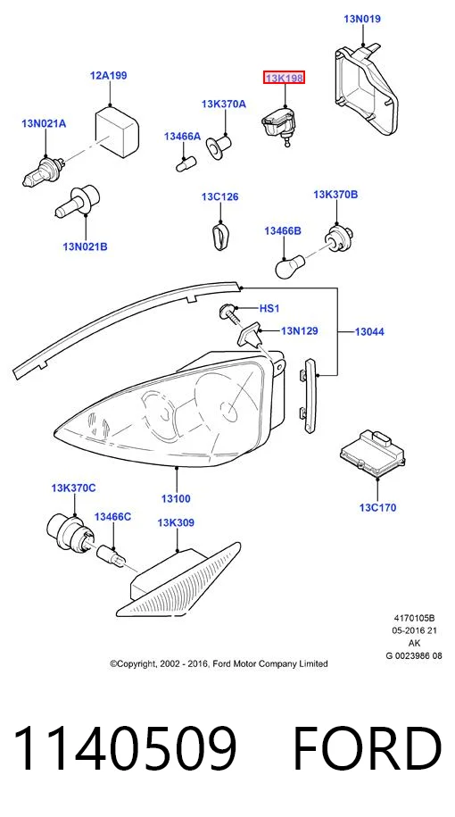 1140509 Ford Двигун корректора фари