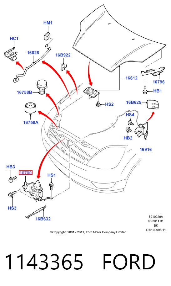 Купити Замок капота Ford Fiesta Mk5 JH, JD