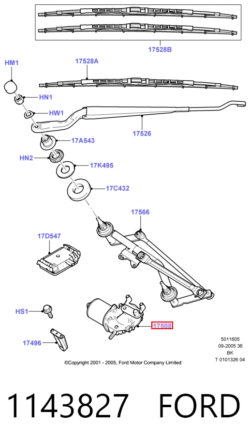 1143827 Ford Мотор склоочисника скла (трапеції)