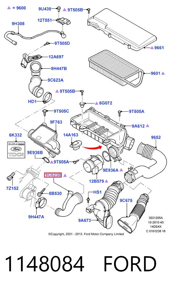 1148084 Ford Гофра витратоміра повітря