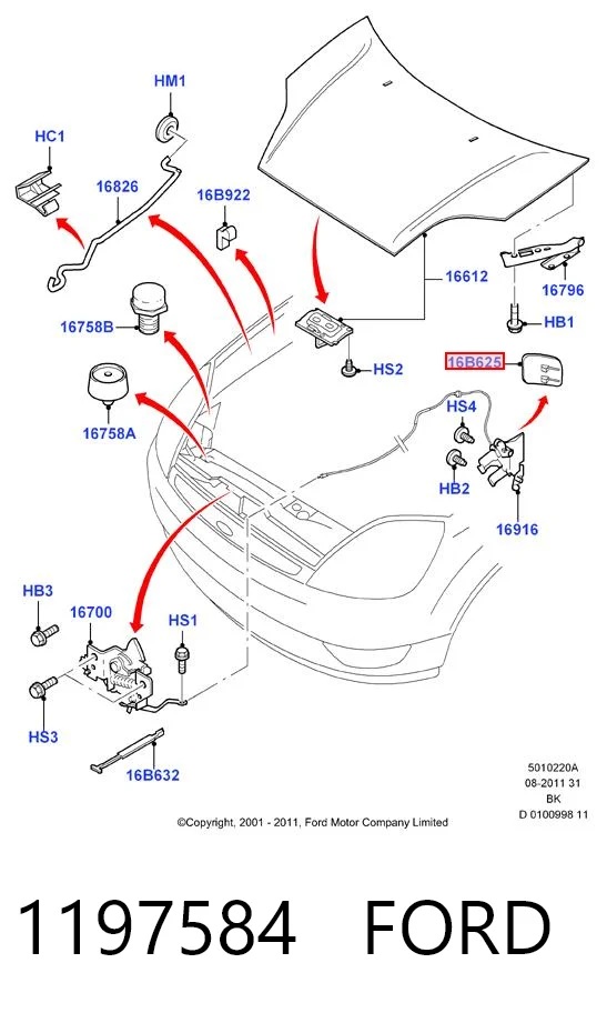 1197584 Ford Ручка відкривання капота