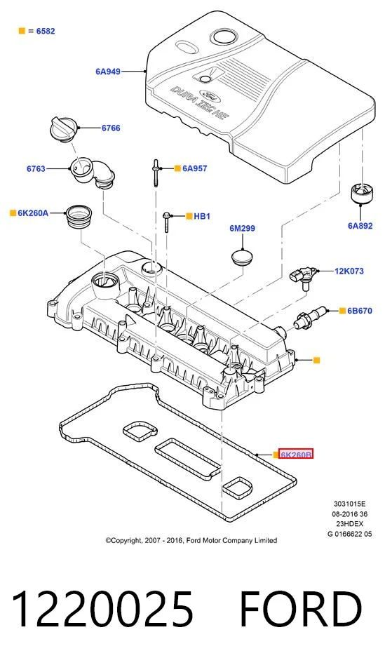 1220025 Ford Прокладка клапанної кришки двигуна, комплект