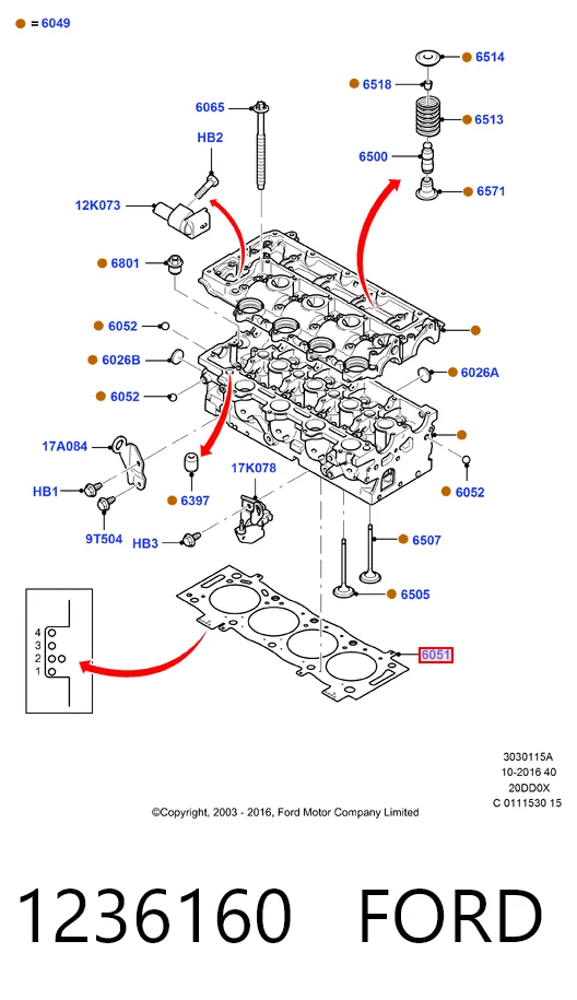Прокладка головки блока циліндрів (ГБЦ) Ford Connect TOURNEO