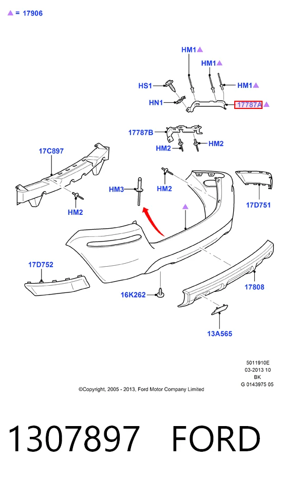 1307897 Ford Кронштейн бампера заднього, правий
