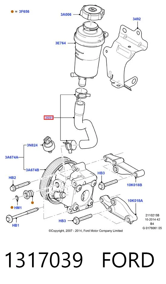 1317039 Ford Шланг ГПК, низького тиску, від бачка до насоса