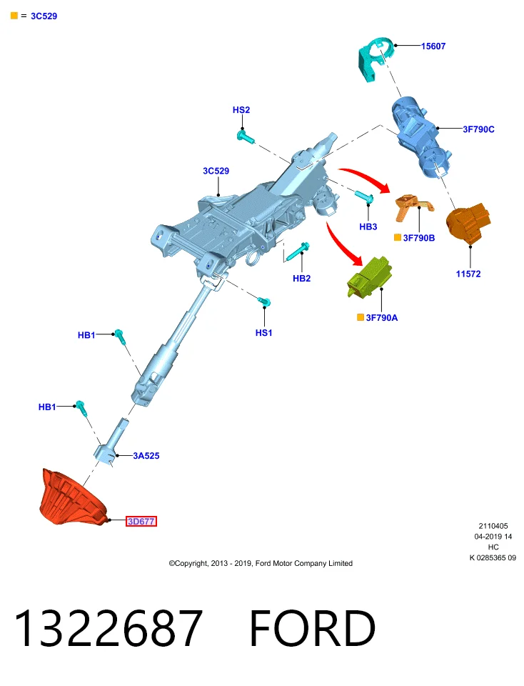 1322687 Ford Рейковий рульовий механізм