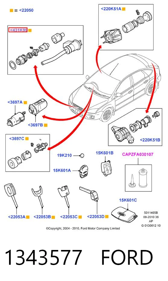 1343577 Ford Запор капота (замок і привід замка капота)