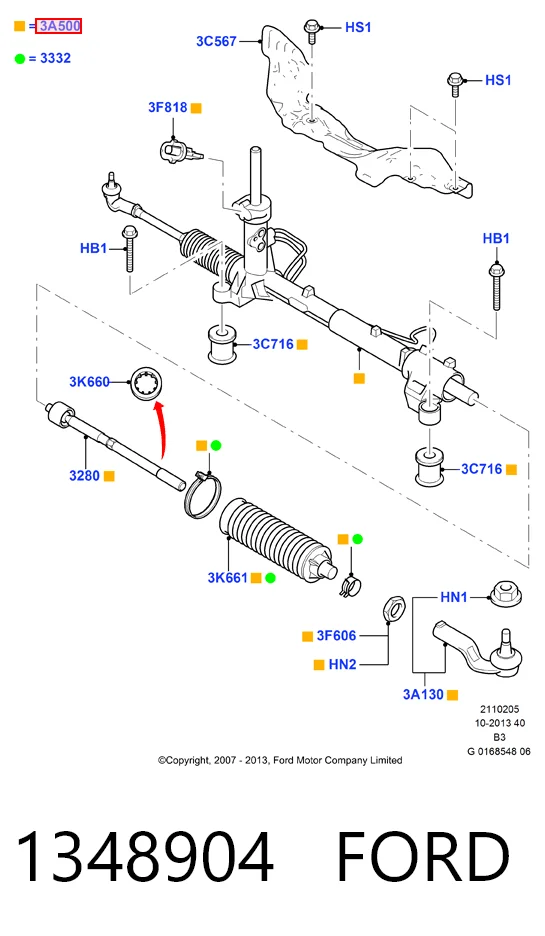 1348904 Ford Рейковий рульовий механізм