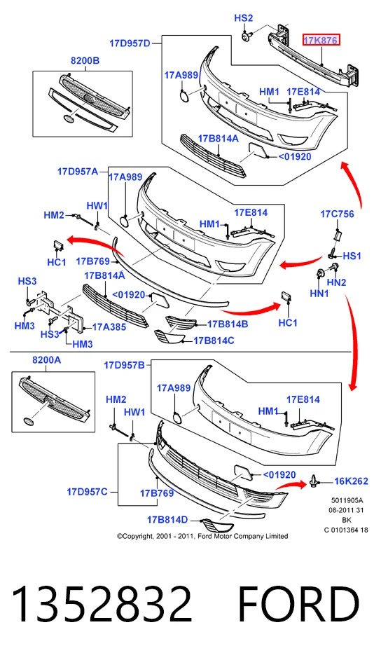 Шина бампера переднього Ford Fiesta Mk5 хетчбек (JH, JD) (2001 - 2008) ціна, від 42.30 USD