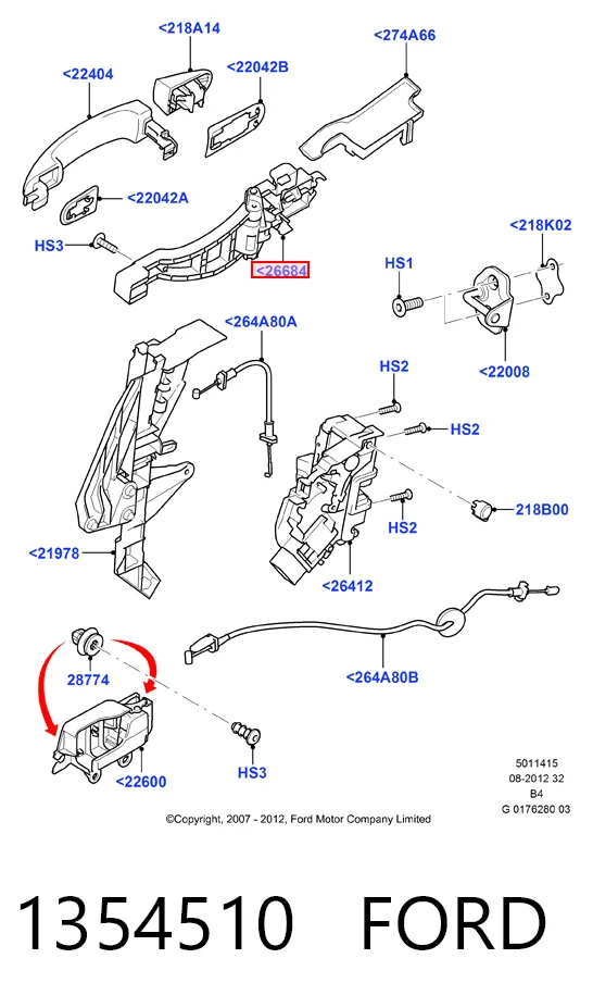 1354510 Ford Тримач зовнішньої ручки дверей, задніх лівих