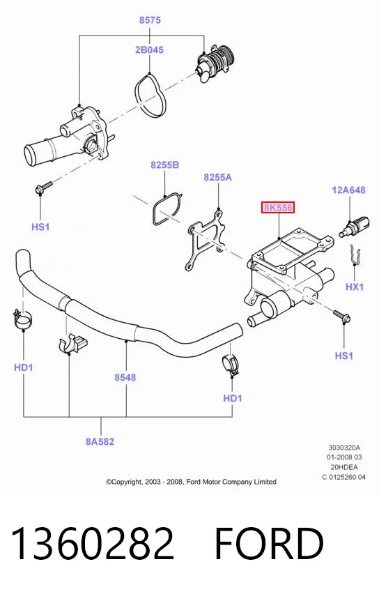 1360282 Ford Водяний патрубок