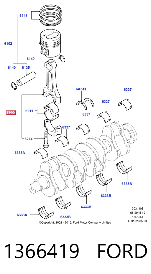 Шатун поршня двигуна 1S4Q6200AD Ford