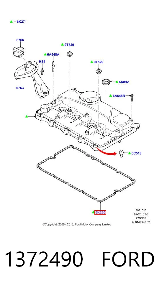 1372490 Ford Прокладка кришки клапанної 