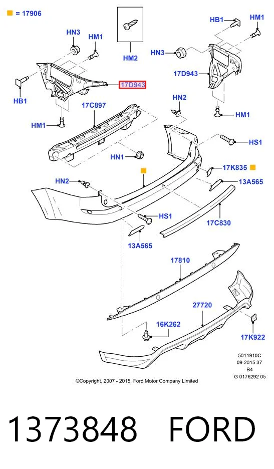 1373848 Ford Кронштейн бампера заднього, правий